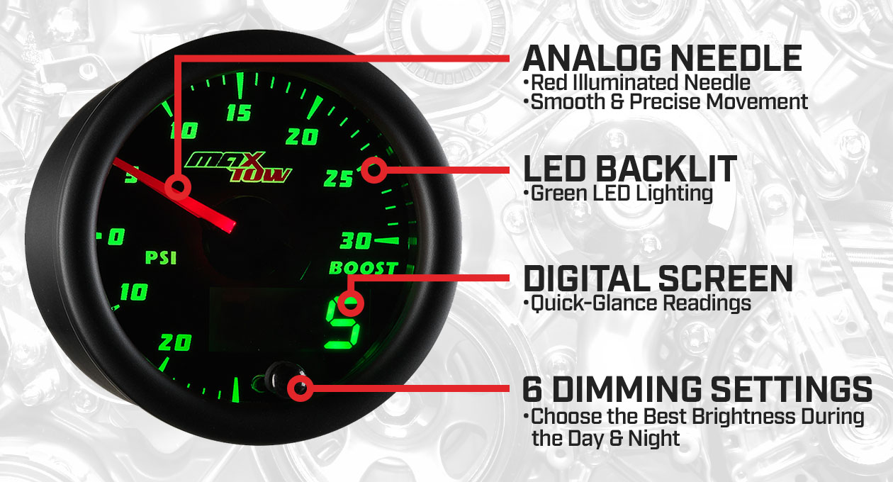 Black & Green Double Vision Boost/Vacuum Gauge Features