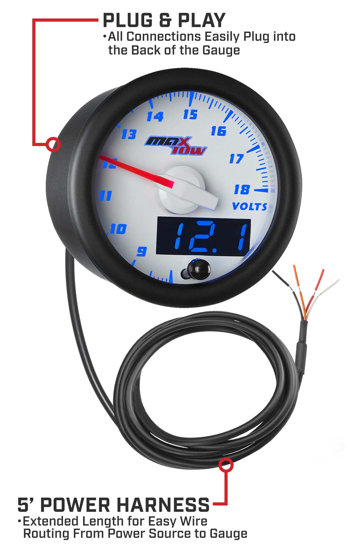 White & Blue Double Vision Voltmeter Gauge Parts & Wiring