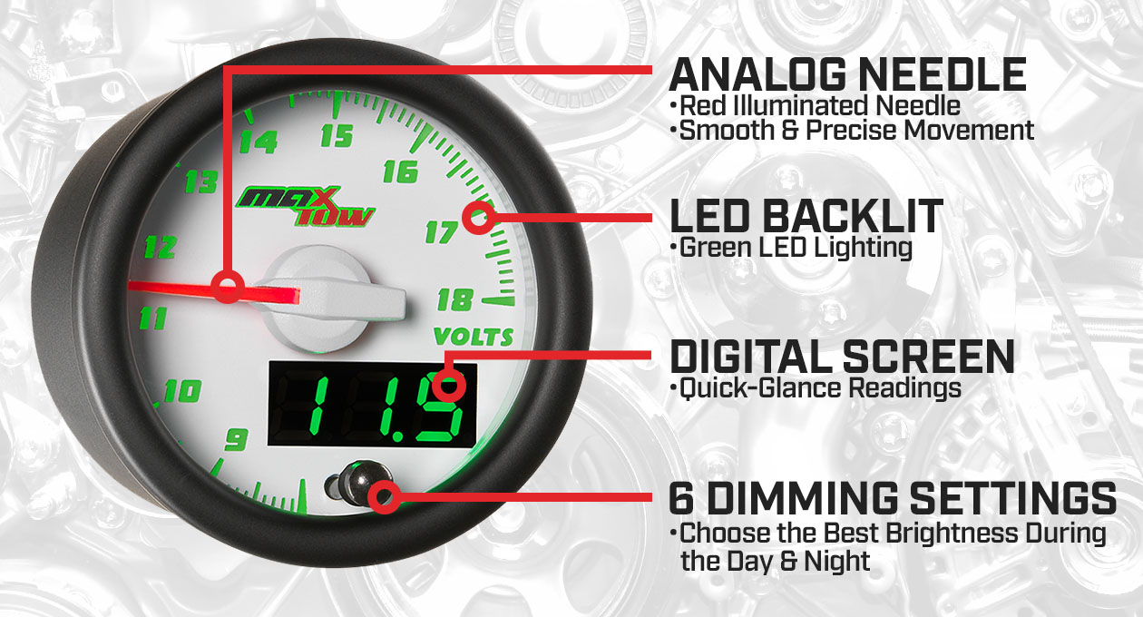 White & Green Double Vision Voltage Gauge Features