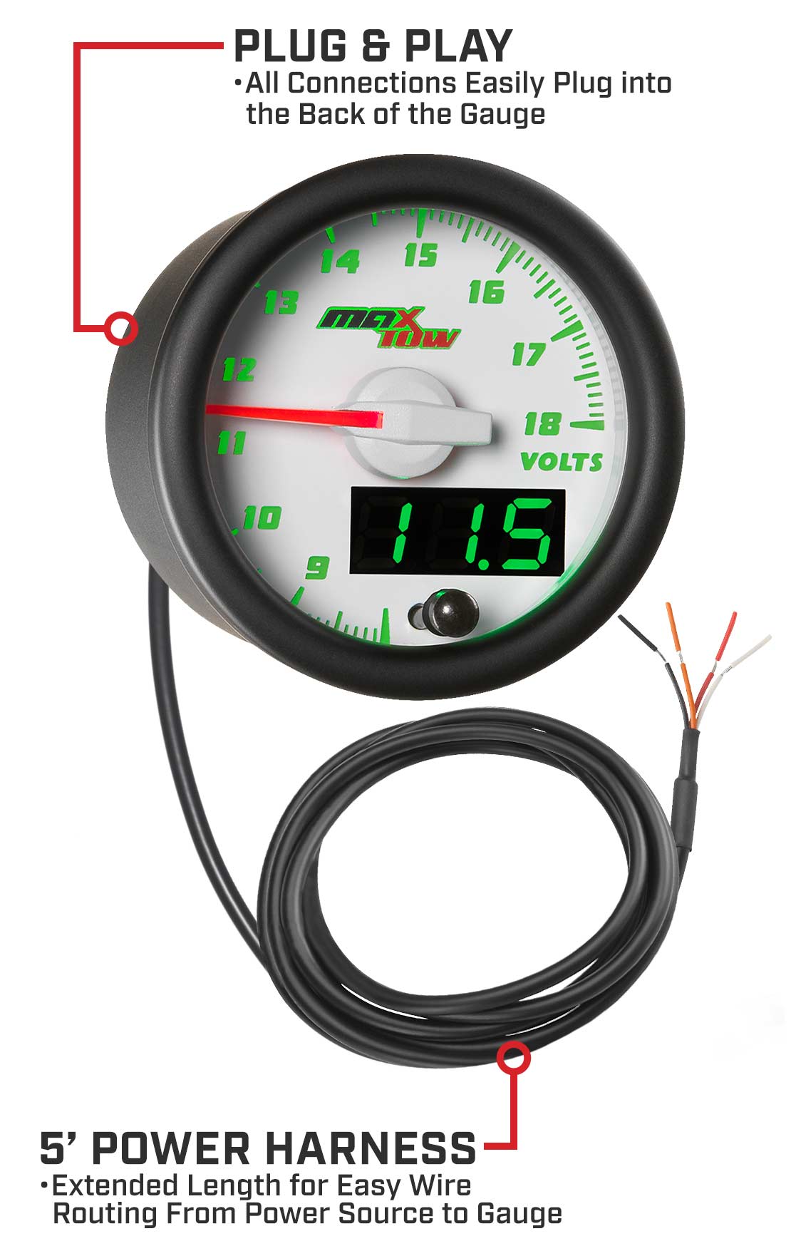 White & Green Double Vision Voltmeter Gauge Parts & Wiring