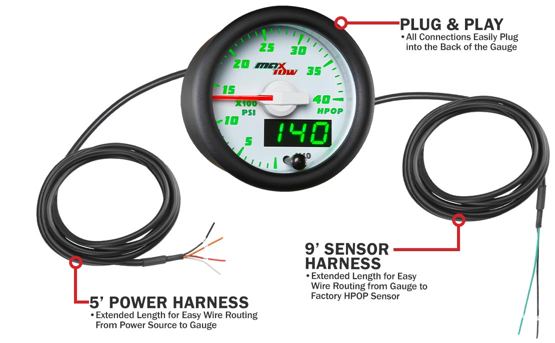 White & Green Double Vision High Pressure Oil Pressure Gauge Parts & Wiring