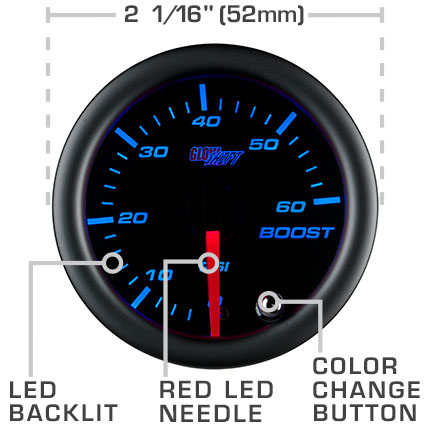 thumbnail image 2 of GlowShift Tinted 2-1/16" 0-60 PSI Diesel Turbo Boost Gauge For Cummins 24V 2 of 6