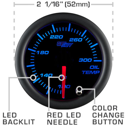 HOTSYSTEM 7 Color Oil Temperature Gauge Kit 40-140 Celsius Pointer & LED Digital Readouts 2-1/16 52mm Black Dial for Car Truck