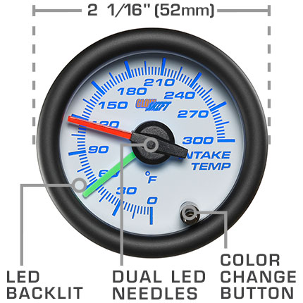 GlowShift Black 7 Color Dual Intake Temperature Gauge