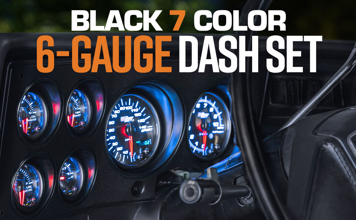 Black 7 Color Series 6 Gauge Custom Dashboard Set Hero