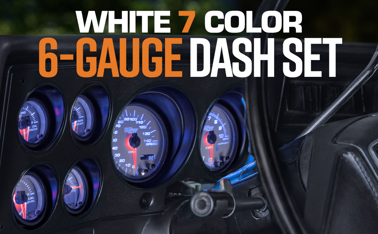 White 7 Color Series 6 Gauge Custom Dashboard Set Hero