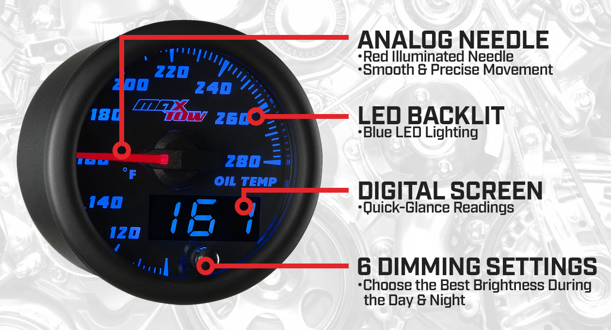 Black & Blue Double Vision Oil Temperature Gauge Features