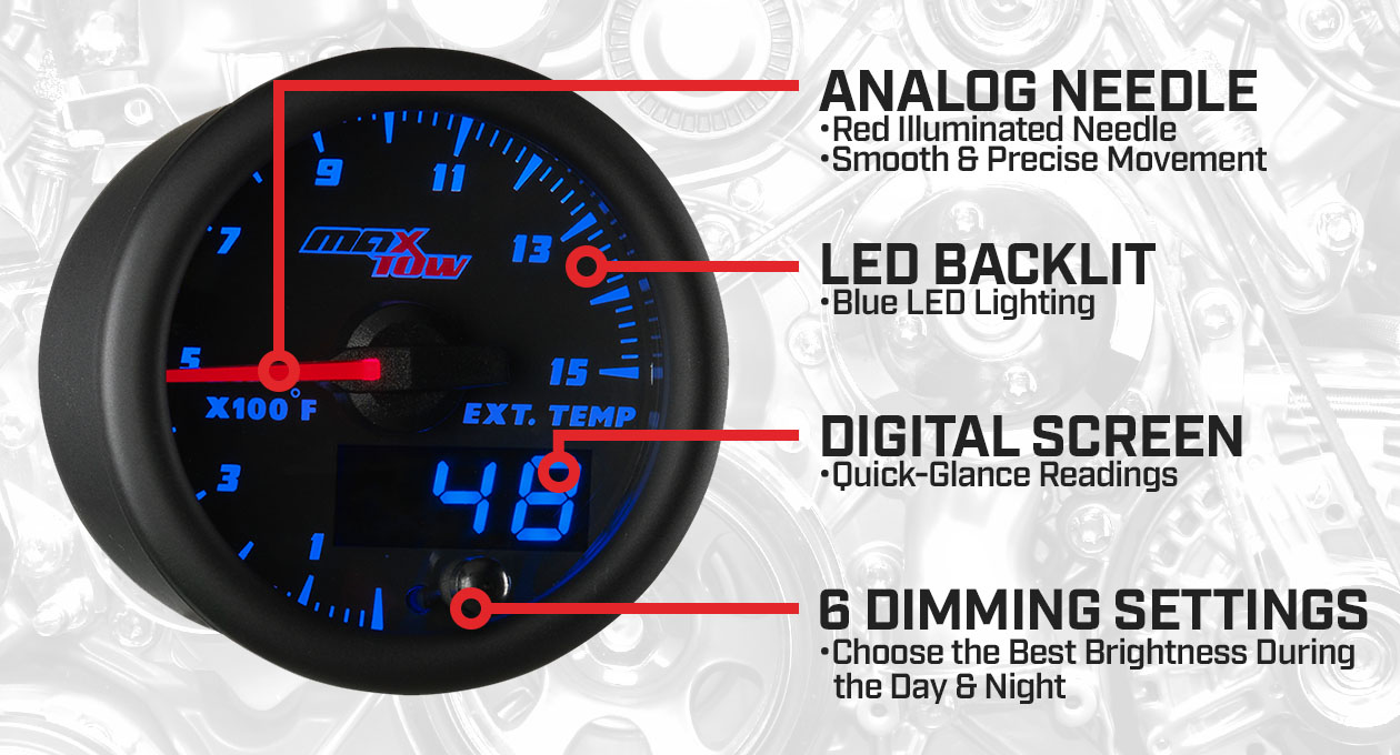 Black & Blue Double Vision 1500F Pyrometer EGT Gauge Features