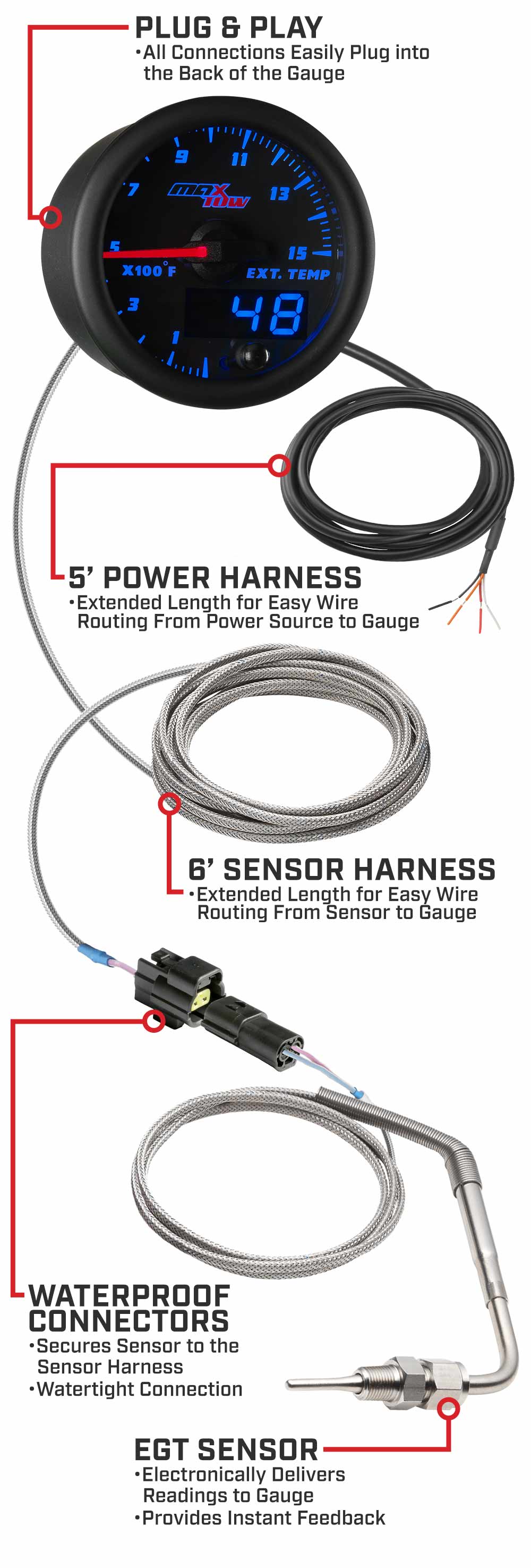 Black & Blue Double Vision 1500 F EGT Gauge Parts & Wiring