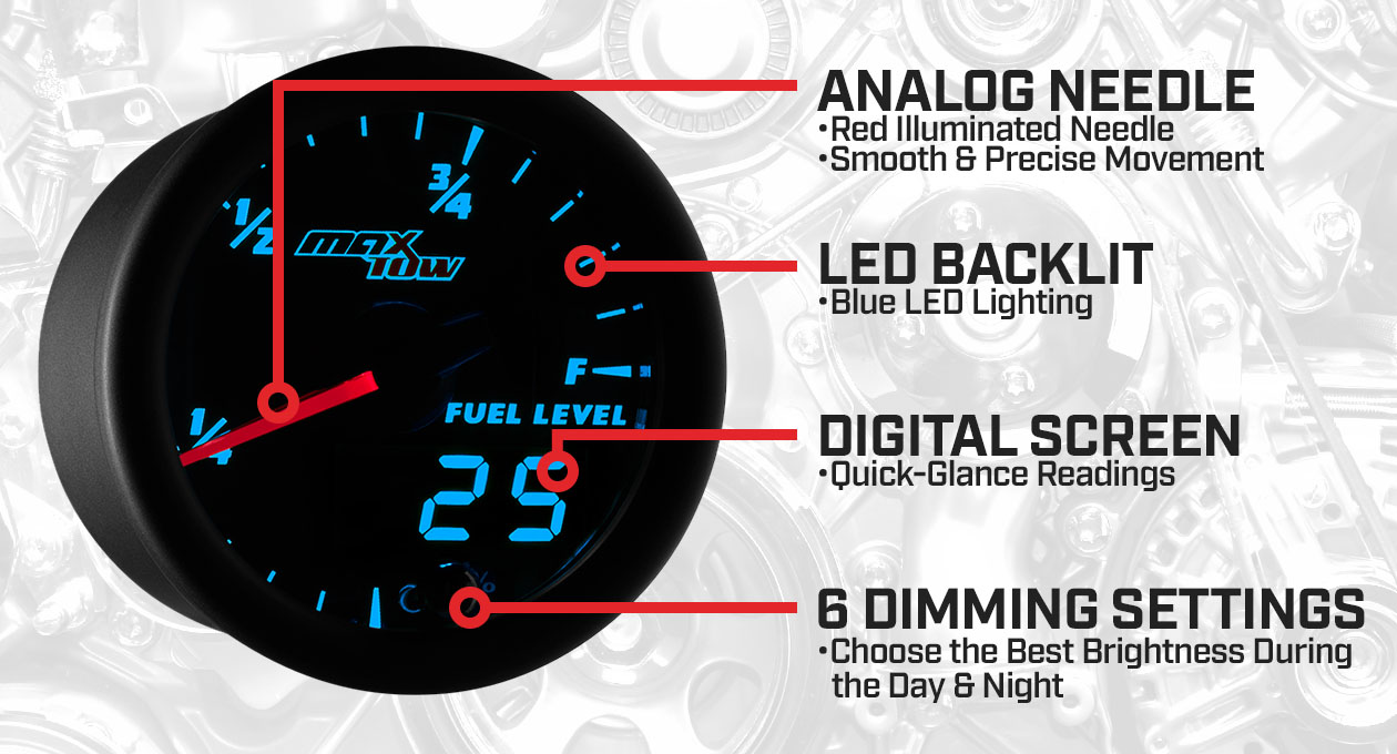 Black & Blue Double Vision Fuel Level Gauge Features