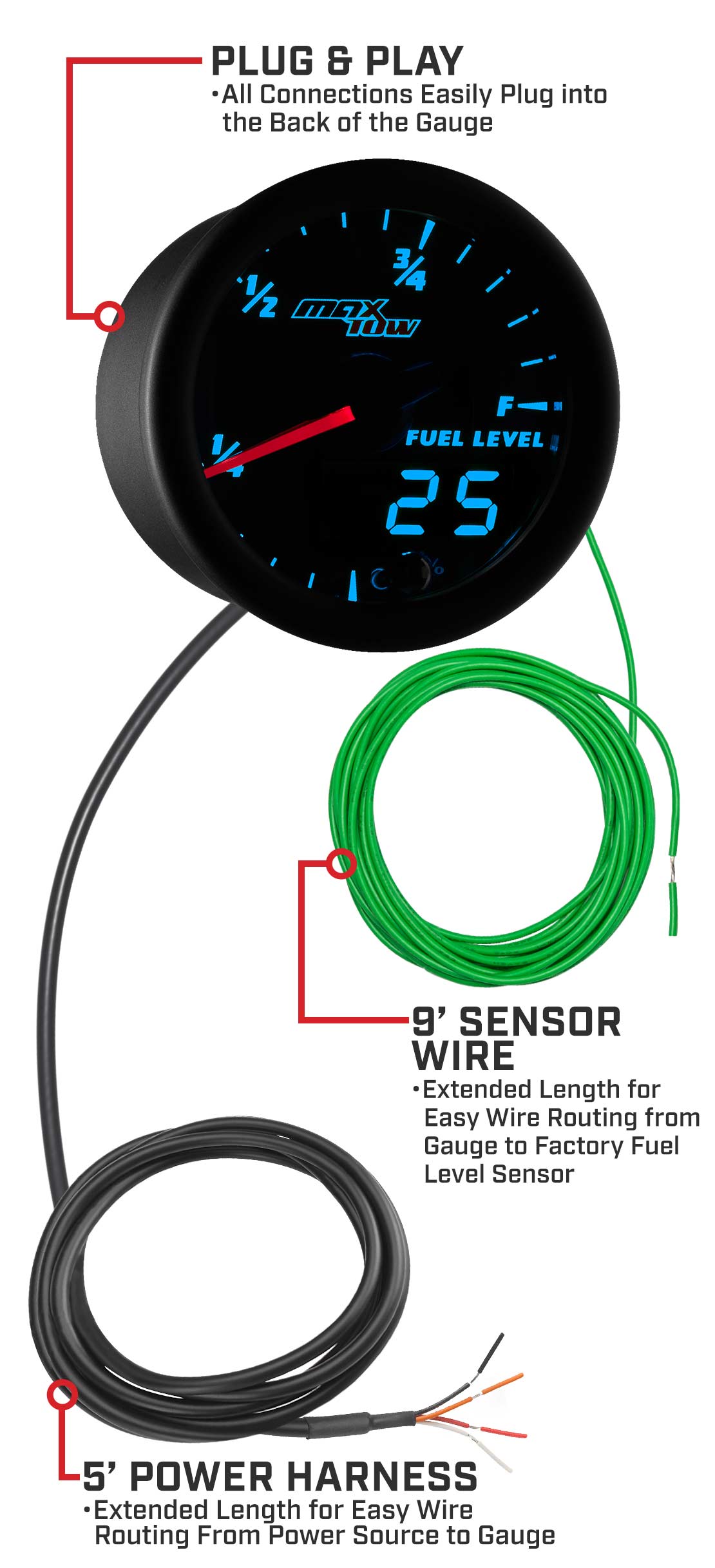 Black & Blue Double Vision Fuel Level Gauge Parts & Wiring