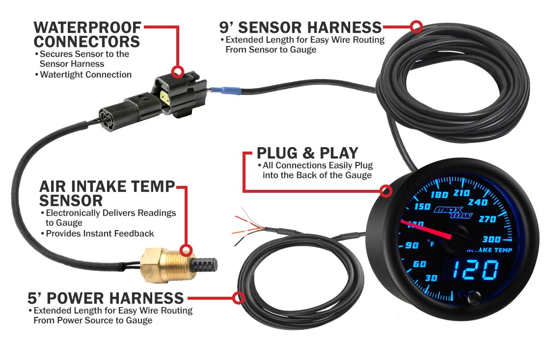 Black & Blue Double Vision Diff Temperature Gauge Parts & Wiring