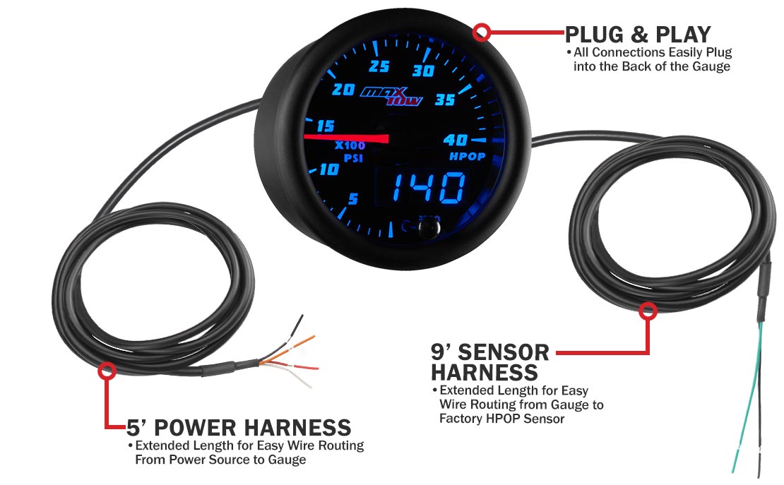 Black & Blue Double Vision High Pressure Oil Pressure Gauge Parts & Wiring