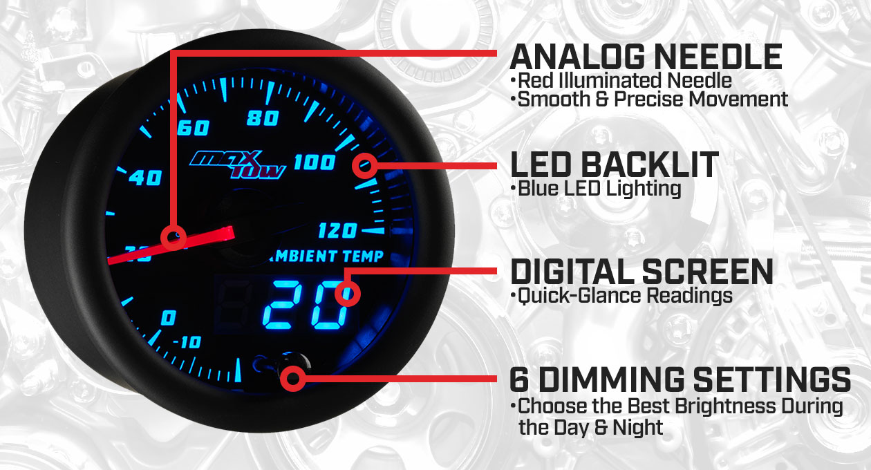 Black & Blue Double Vision Ambient Temperature Gauge Features