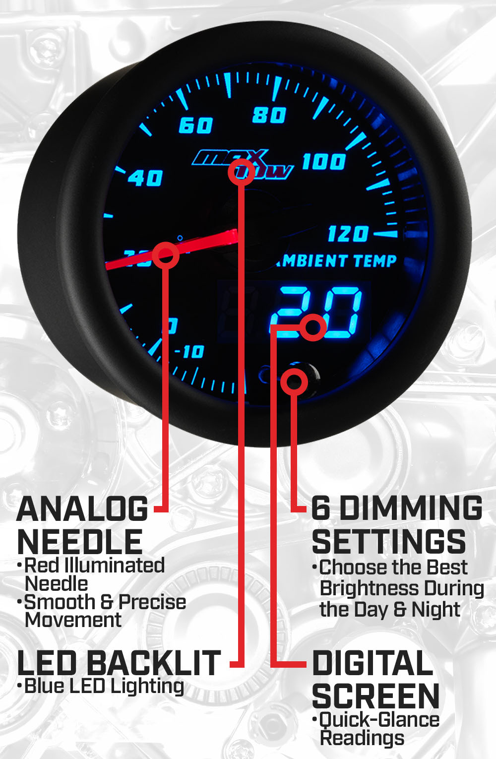 Black & Blue Double Vision Ambient Temperature Gauge Features