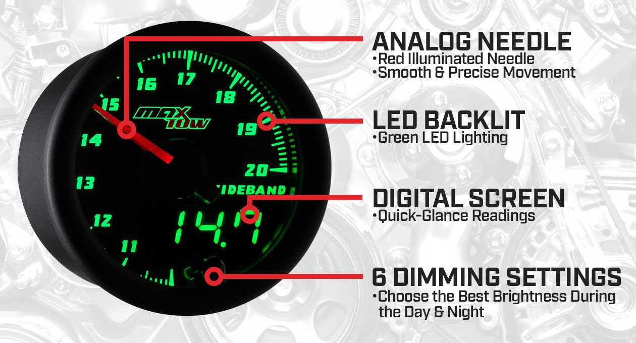 Black & Green Double Vision Wideband Air Fuel Ratio Gauge Features