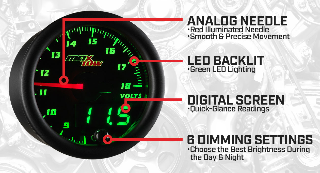 Black & Green Double Vision Voltage Gauge Features