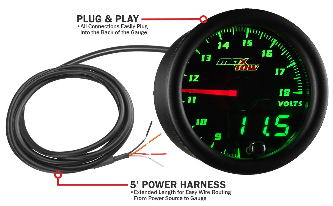 Black & Green Double Vision Voltmeter Gauge Parts & Wiring