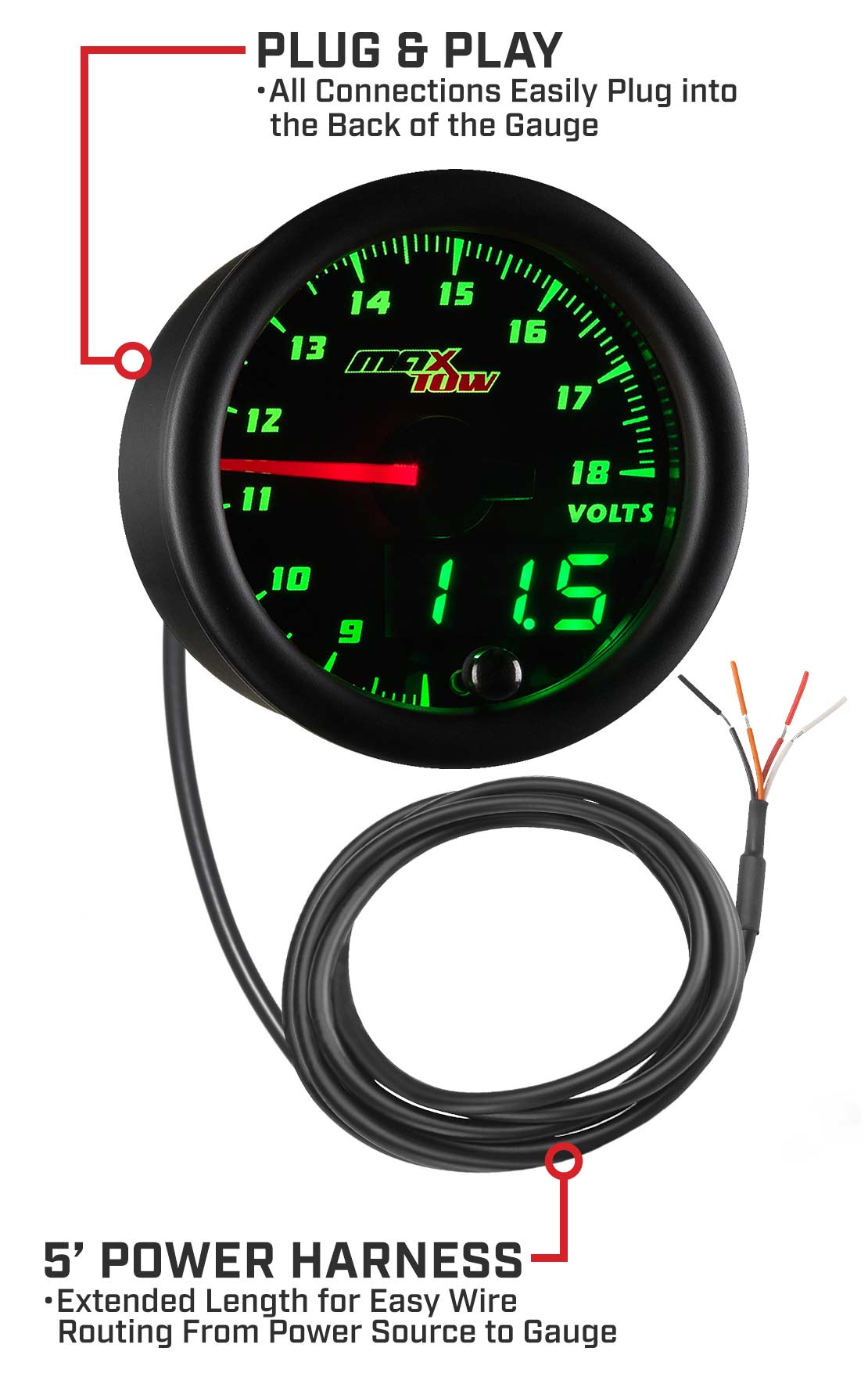 Black & Green Double Vision Voltmeter Gauge Parts & Wiring