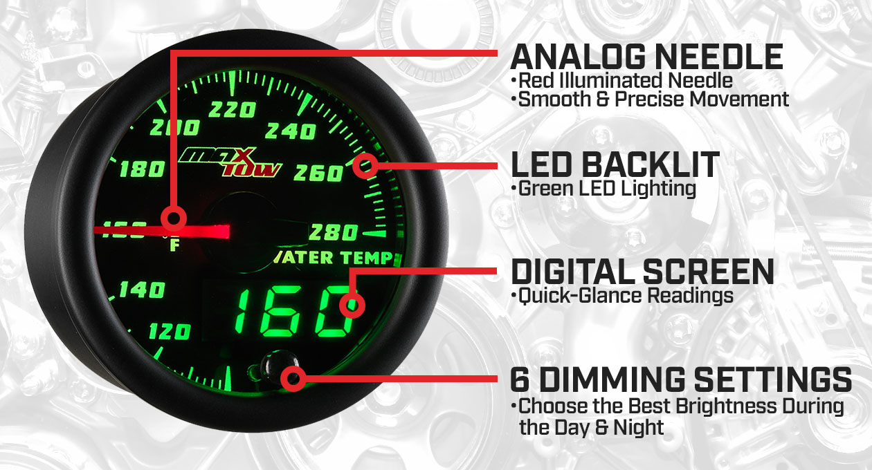 Black & Green Double Vision Water Temperature Gauge Features