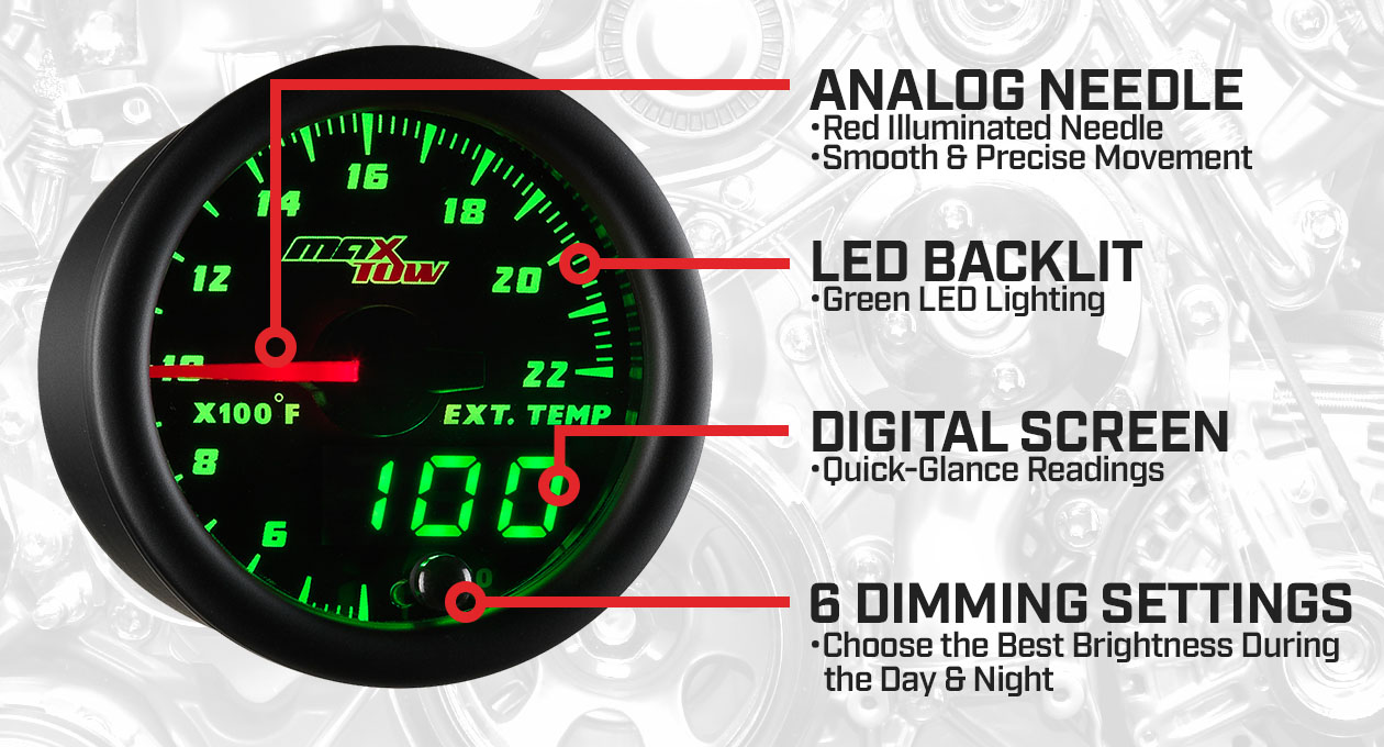 Black & Green Double Vision 2200F Pyrometer EGT Gauge Features