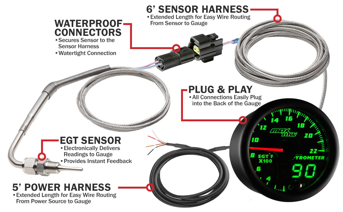 Black & Green Double Vision 2200 F EGT Gauge Parts & Wiring