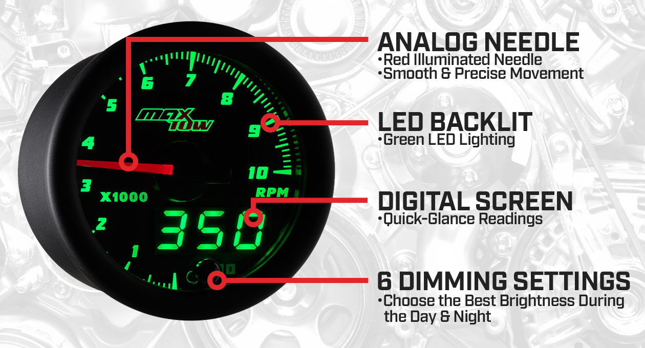 Black & Green Double Vision Tach Gauge Features