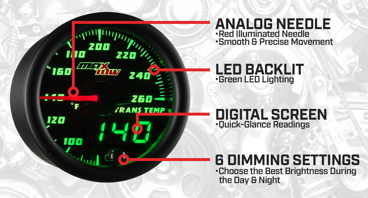 Black & Green Double Vision Transmission Temperature Gauge Features