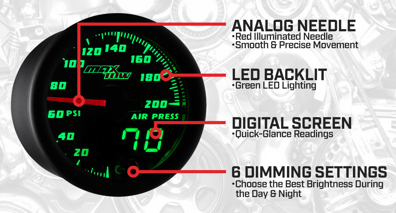 Black & Green Double Vision Air Pressure Gauge Features