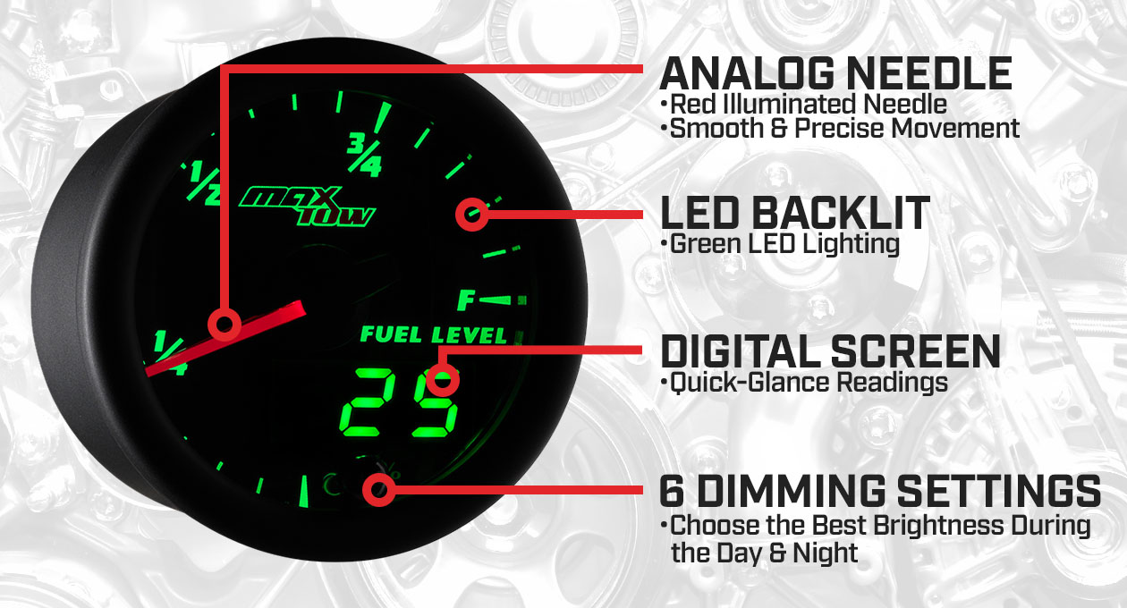 Black & Green Double Vision Fuel Level Gauge Features