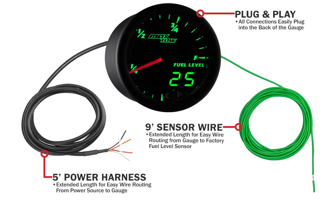 Black & Green Double Vision Fuel Level Gauge Parts & Wiring
