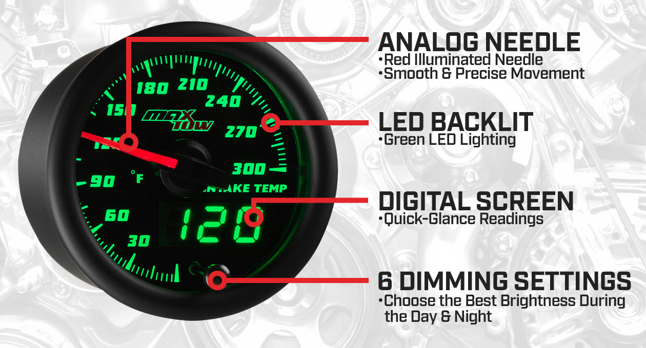 Black & Green Double Vision Rear Differential Temperature Gauge Features