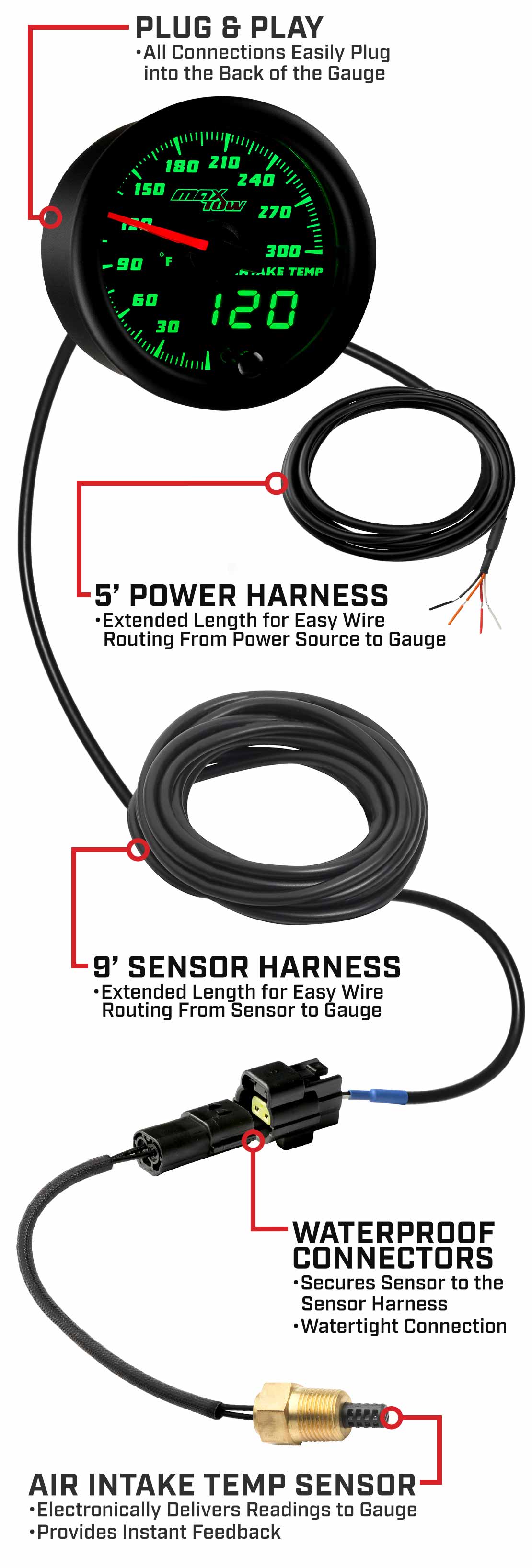 Black & Green Double Vision Diff Temperature Gauge Parts & Wiring