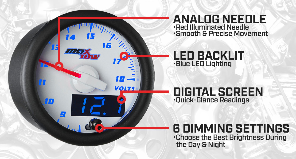 White & Blue Double Vision Voltage Gauge Features