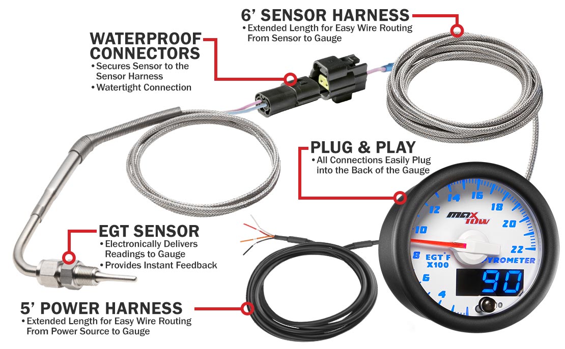 White & Blue Double Vision 2200 F EGT Gauge Parts & Wiring