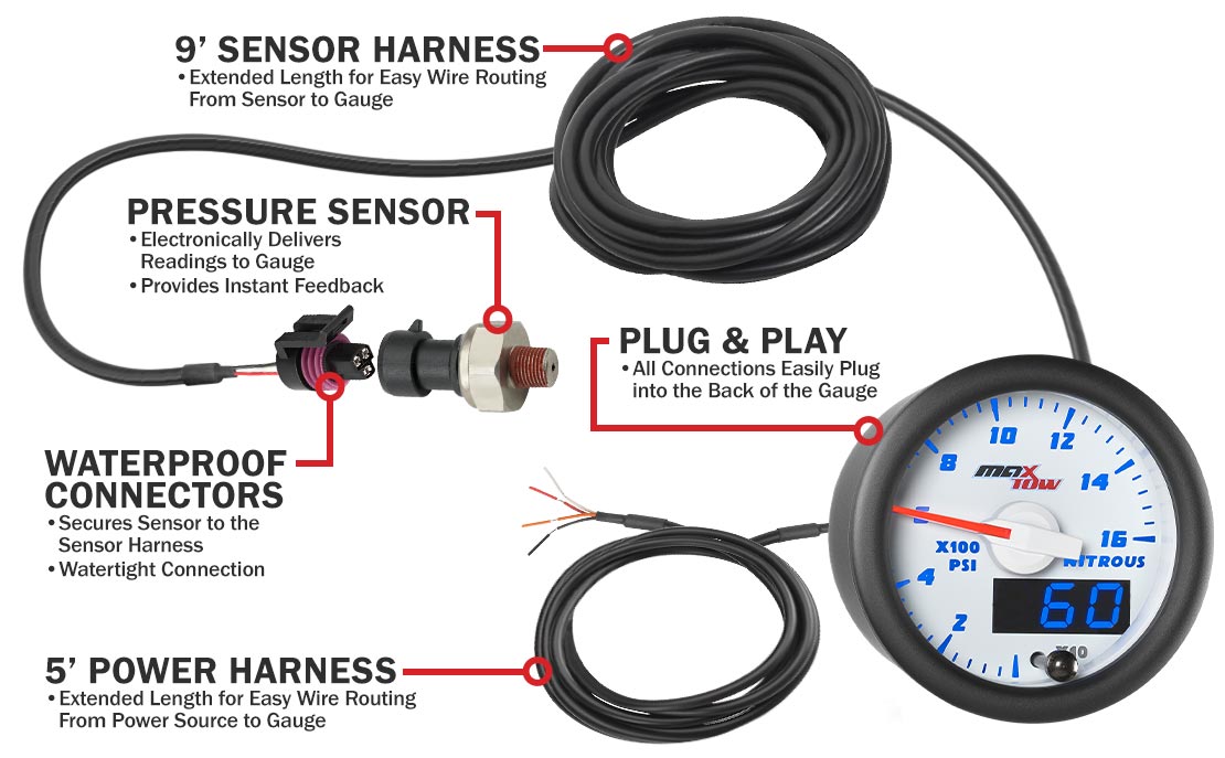 White & Blue Double Vision NOS Pressure Gauge Parts & Wiring