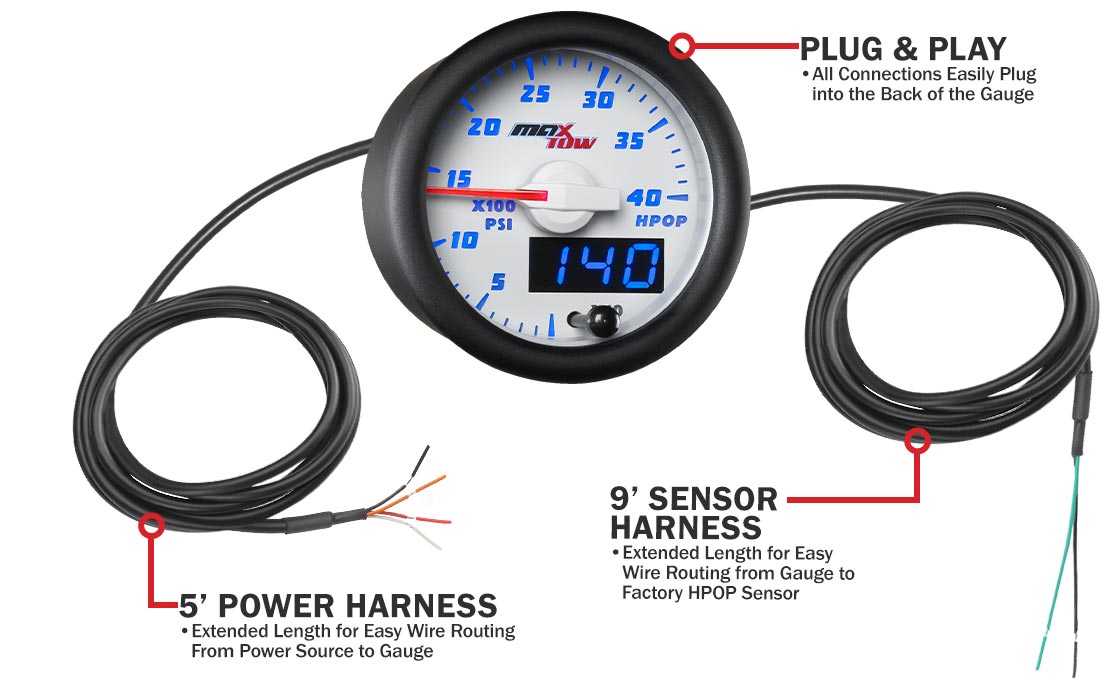 White & Blue Double Vision High Pressure Oil Pressure Gauge Parts & Wiring