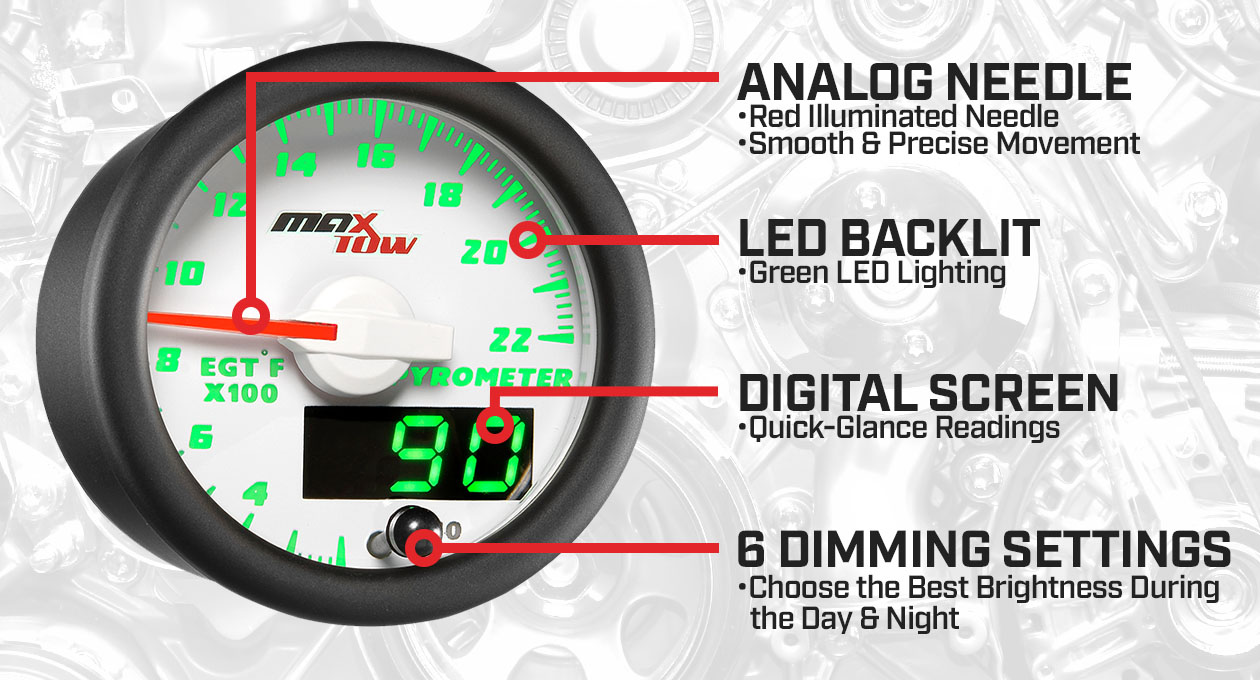 White & Green Double Vision 2200F Pyrometer EGT Gauge Features