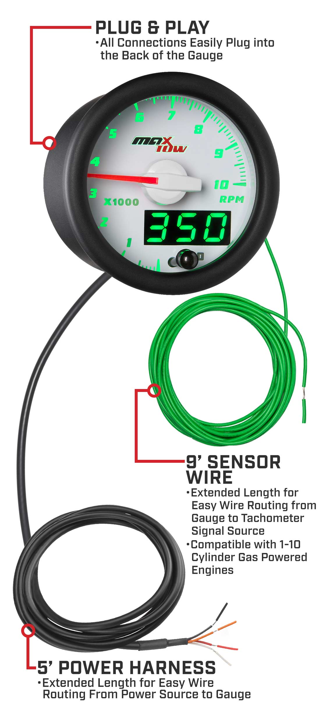 White & Green MaxTow Ambient Air Temperature Gauge