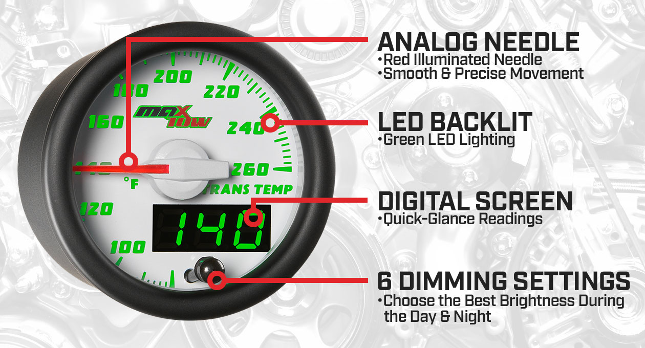 White & Green Double Vision Transmission Temperature Gauge Features