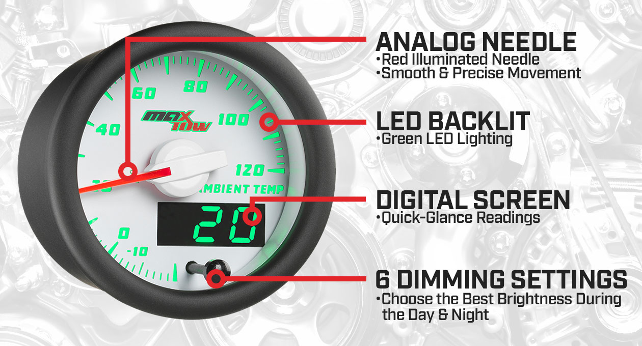 White & Green Double Vision Ambient Temperature Gauge Features