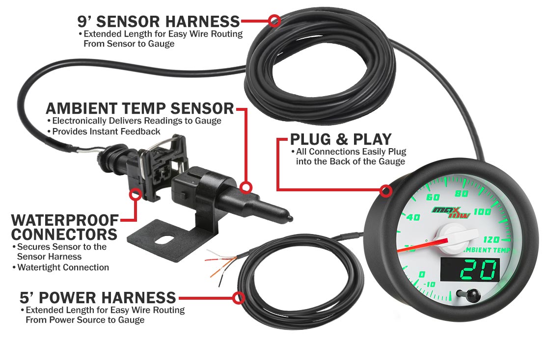 White & Green Double Vision Outside Air Temperature Gauge Parts & Wiring