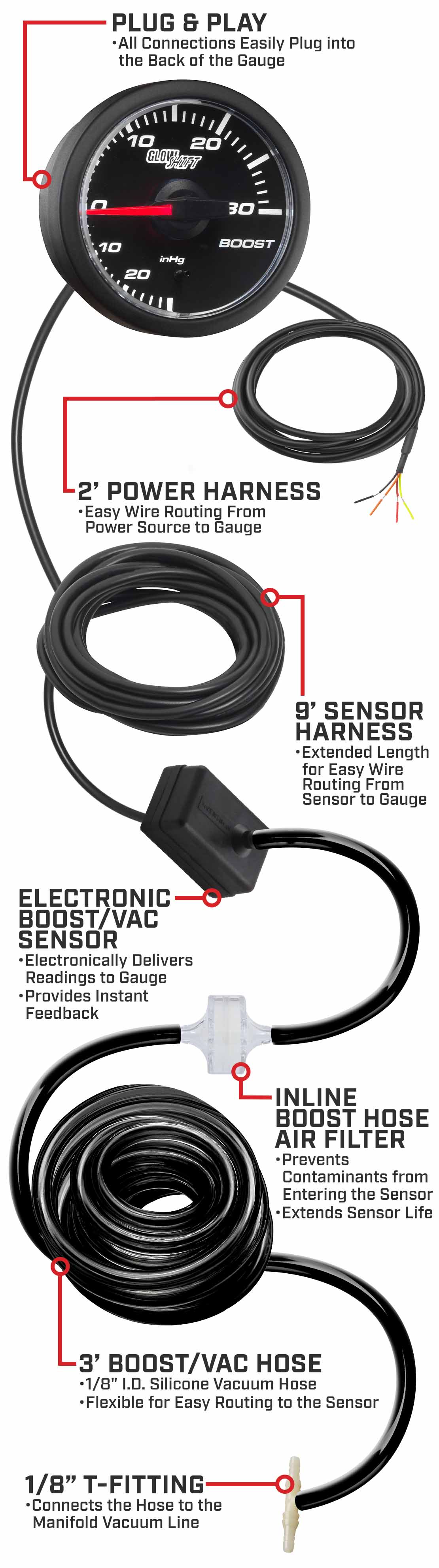 45mm Boost Gauge Included Parts and Accessories
