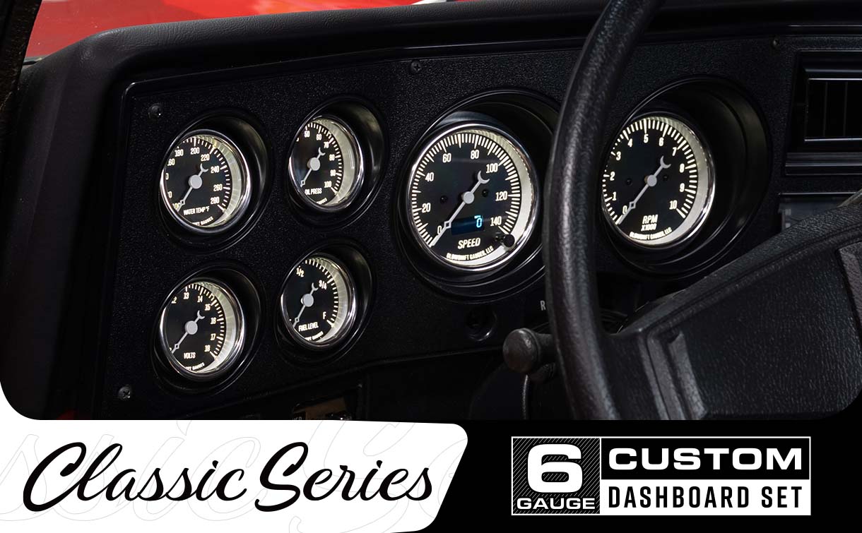Classic Black Series 6 Gauge Custom Dashboard Set Hero
