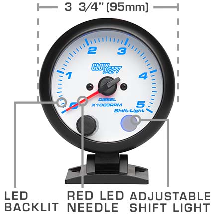 GlowShift | White 7 Color 3-3/4” Diesel Tachometer with