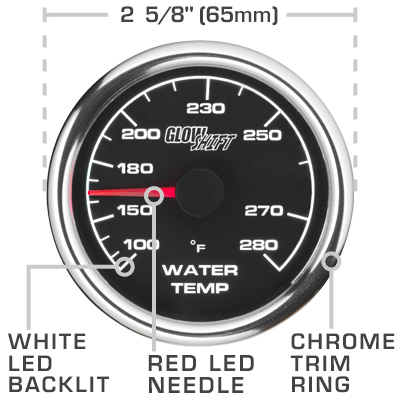 Black White Racing Series Water Temp Gauge Features