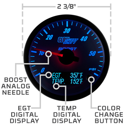 thumbnail image 2 of GlowShift 10 Color Digital Dual Gauge Kit – 60 PSI Boost & Pyrometer EGT (2-1/16") 2 of 5