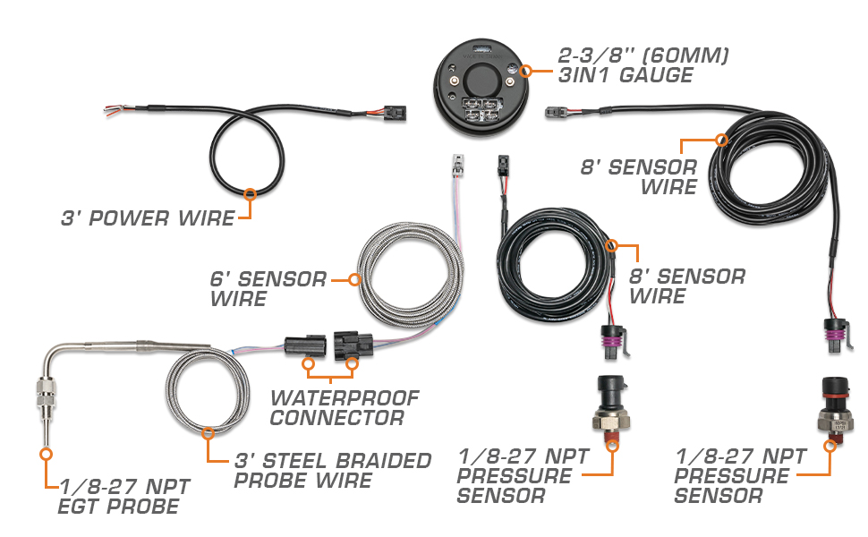 3in1 Combo Diesel Gauge Series Parts & Wiring Schematic