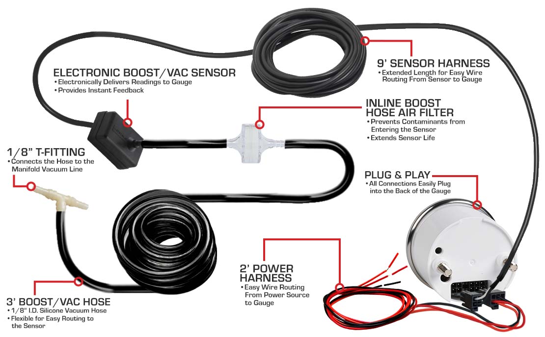 Classic Series Turbo Boost Vacuum Gauge Parts & Wiring