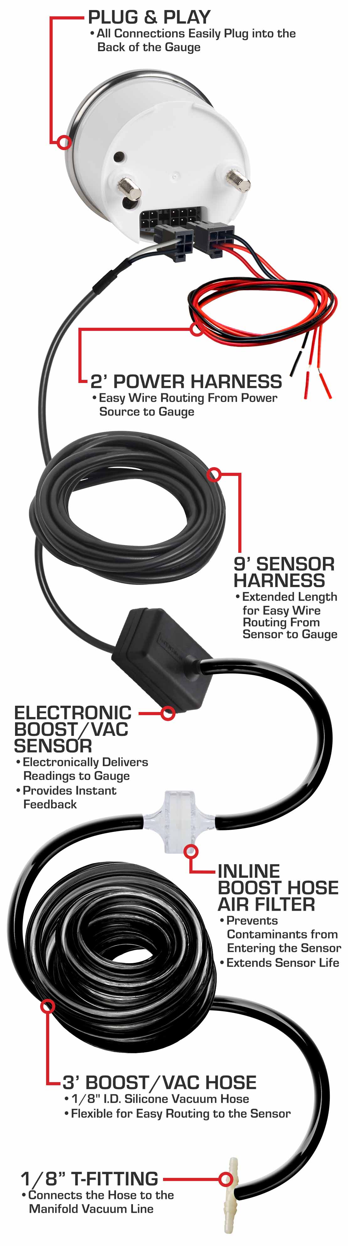 Classic Series Turbo Boost Vacuum Gauge Parts & Wiring
